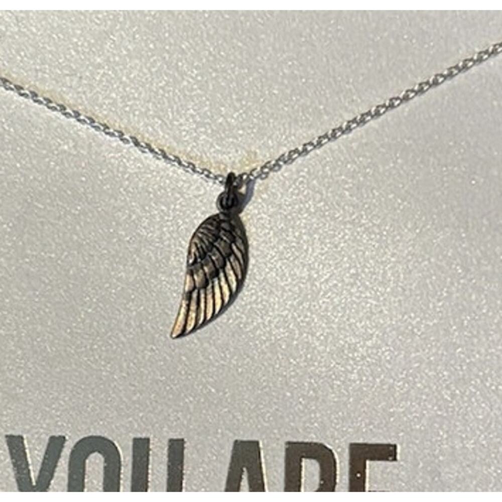 DOGEARED Guardian Angel Silver Necklace 18” Chain + Angel Wing Charm | NWT - Picture 2 of 3